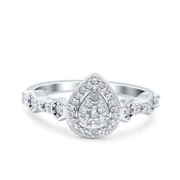 Teardrop Art Deco Ring Pear Wedding Band Round Pave Simulated Cubic Zirconia 925 Sterling Silver (10mm)
